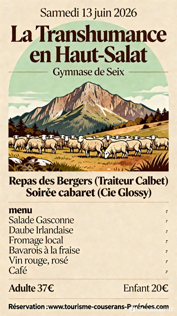 Affiche du Repas des Bergers — Soirée cabaret au Gymnase de Seix, samedi 13 juin 2026